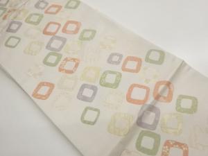 新装織物製　変わり菱に草花・古典柄模様織り出し名古屋帯
